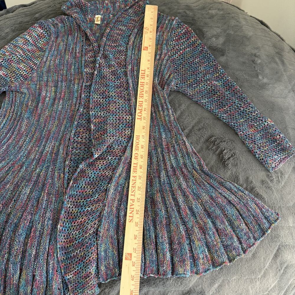 Shoreline Women's Cardigan L/XL Open Front Multi Boho Knit Shawl Collar Ribbed - Picture 4 of 8